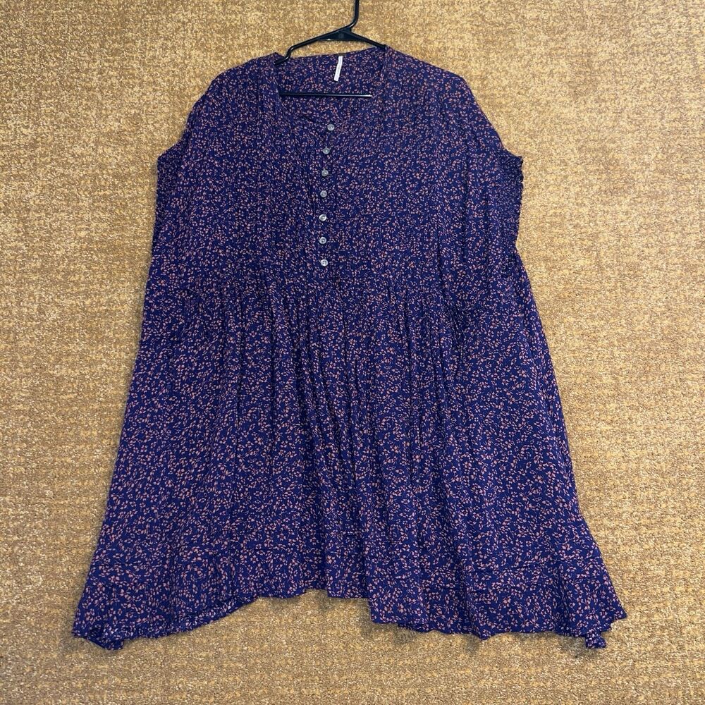 Free People One Fine Day Mini Dress Sz Small Ditsy Floral Print Tie-Waist Purple